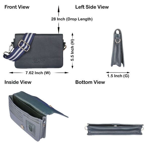 Leather Blue Crossbody Shoulder Bag – Sling Messenger Bag for Work, Daily Use - Picture 3 of 10